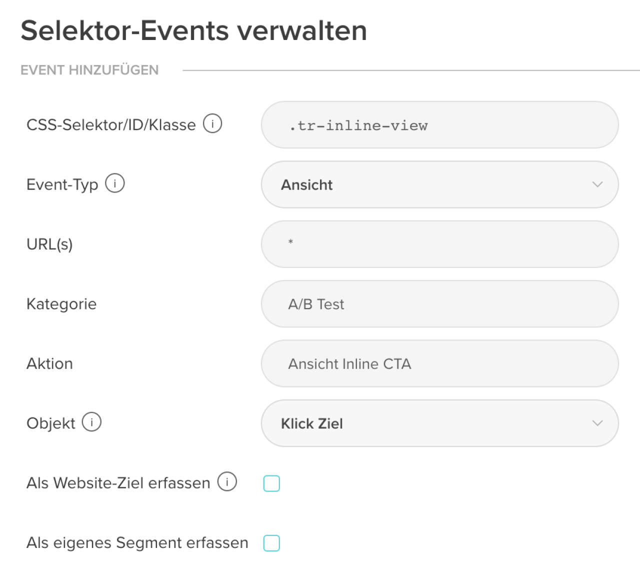 Verwalten und einstellen der eTracker Selektor-Events.